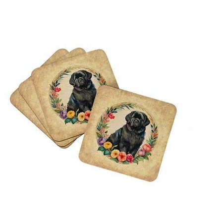 

Newfoundland and Flowers Foam Coaster Set of 4 3.5 in x 3.5 in