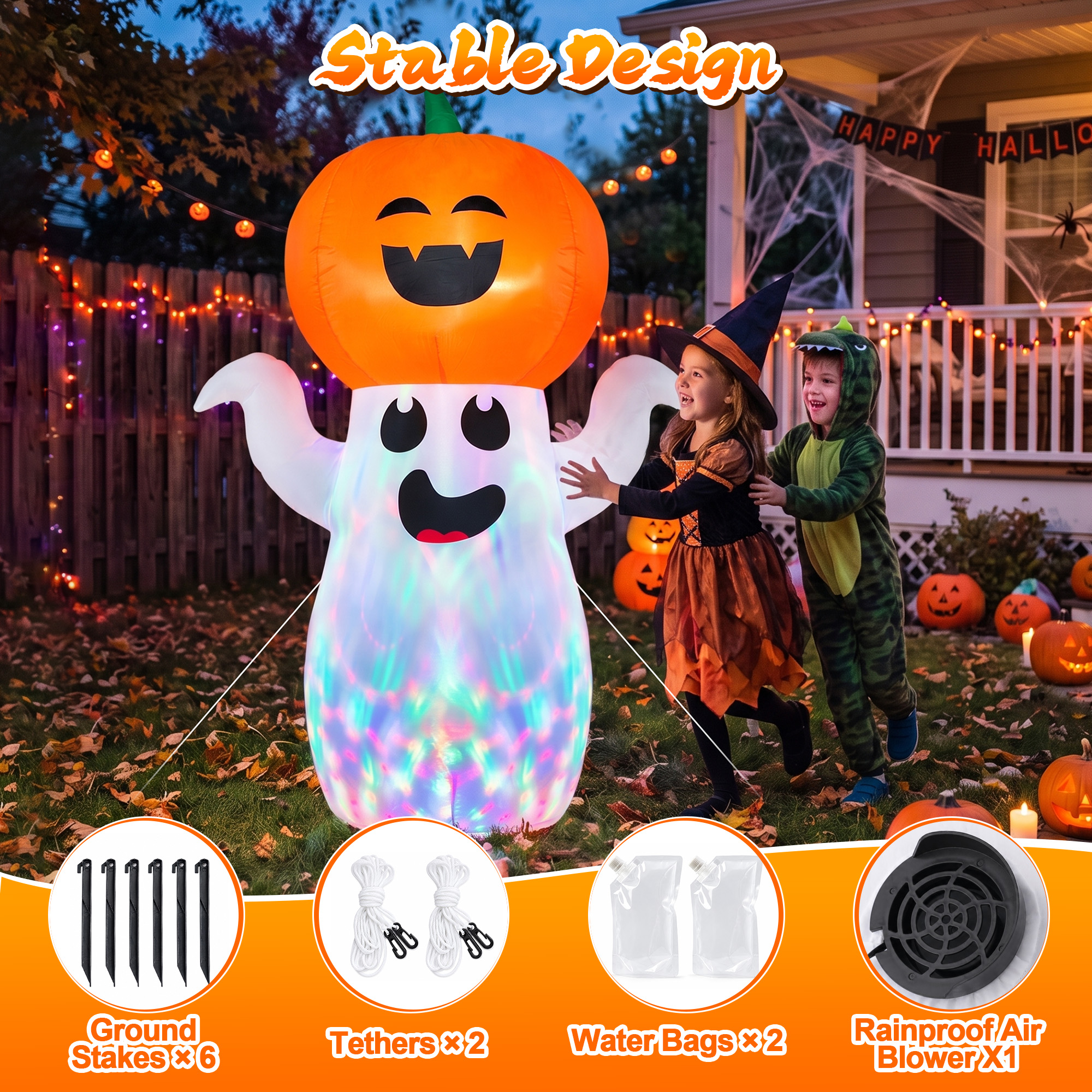 GVDV 5 Ft Halloween Inflatable Pumpkin Ghost with LED Lights photo 6