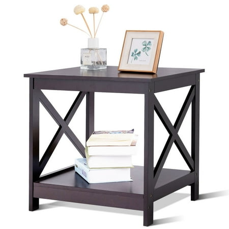 Display Table - Costway End table X-Design Display Shelves Accent Sofa Side Table Nightstand Brown