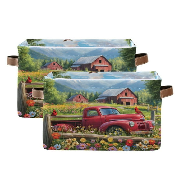 Ryvnso Cardinal Bird Farm Storage Basket Large Bin Foldable Boxes Toys Organizer 14.2x10.2x8.3in 2 PCs