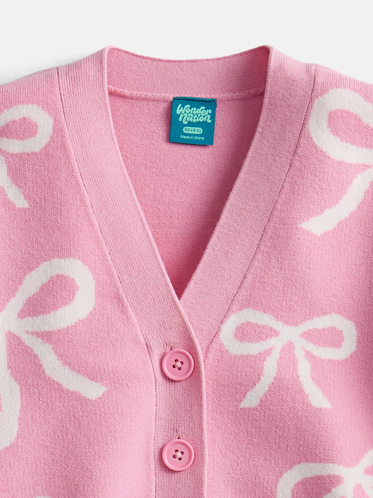 Wonder Nation Girls' Button Front Cardigan Sweater with Long Sleeves, Sizes 4-18 & Plus