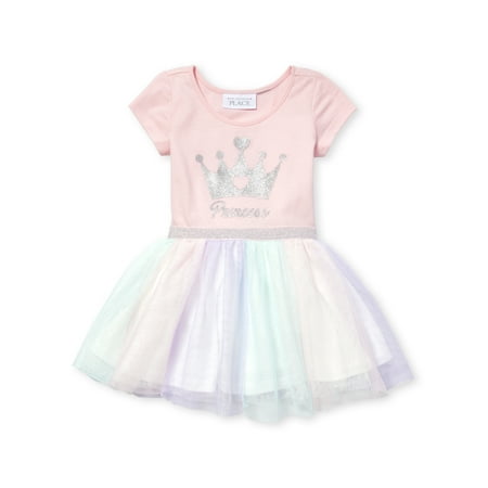The Children's Place Short Sleeve 'Princess' Glitter Crown Tutu Dress (Baby Girls & Toddler (Best Places To Find Dresses)