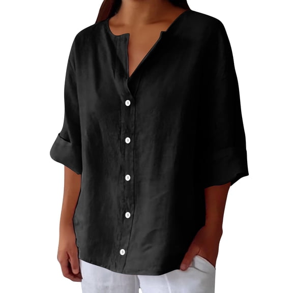Cotton Linen Tops For Women,Summer Blouses For Women Boho Peasant Gauze Blouses Linen Blouses For Women Womens Gauze Tops Gauze Shirts For Women Gauze Shirts Button V Neck Peasant Blouse