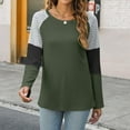 thumbnail image 5 of Scyoekwg Womens Sweatshirts No Hood Loose Dressy Casual Round Neck Raglan Sleeves Tunic Tops Long Sleeve Fall Trendy Color Block Patchwork Graphic Tops Y2k Clothes Pullover Tops(Army Green,XXXL), 5 of 8