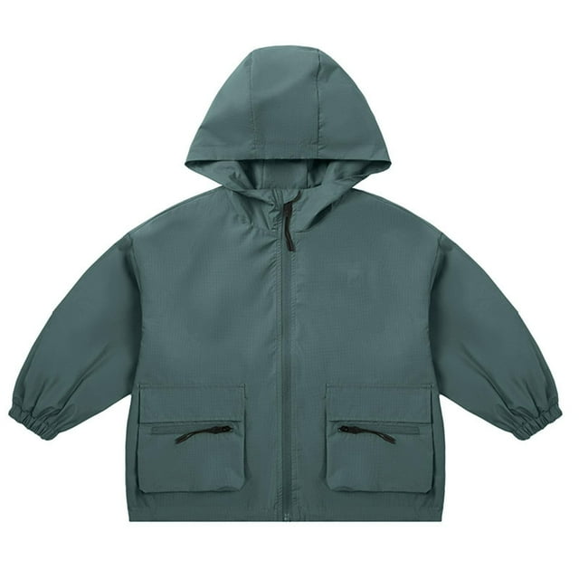 WRKEKC Coupe-Vent Solide pour Enfants 4-13 Ans Imperméable à Capuche Séchage Rapide Veste de Randonnée avec Poches