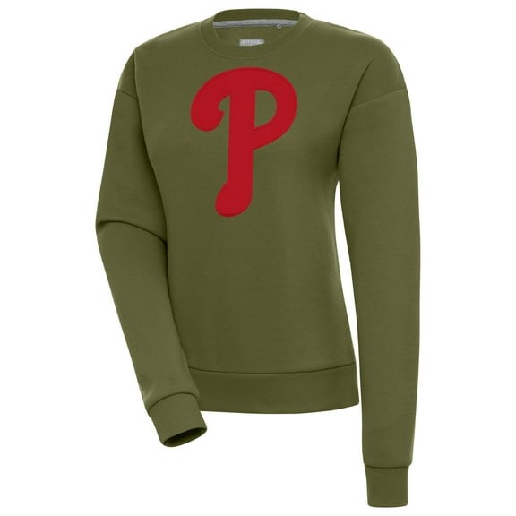 Women's Antigua Olive Philadelphia Phillies Victory Pullover Sweatshirt