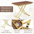 thumbnail image 4 of Space-Saving Adjustable Height Folding Table with X-Frame Metal Legs and Durable Wooden Top - 4 Versatile Forms for Small Spaces, Ideal for Coffee Dining and Living Room Use in Walnut Gold Finish, 4 of 9