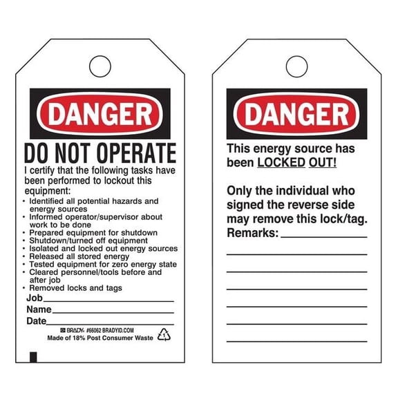 Brady Danger Tag,5-3/4 x 3 In,Cardstock,PK25 65450