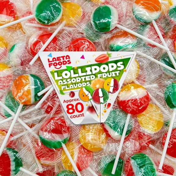 Flat Lollipops Assorted Fruit Flavors Hard Candy Suckers, 80 Count (2 Pound Box)