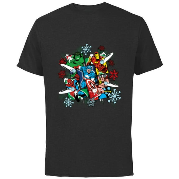 Marvel Super Heroes in Action Holiday - Short Sleeve Cotton T-Shirt for Adults - Customized-Black