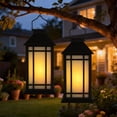 thumbnail image 3 of 2 Pack Solar Lanterns Outdoor Waterproof Flickering Flame Lights Black Metal Hanging Solar Lantern Patio Porch Garden Decoration, 3 of 8