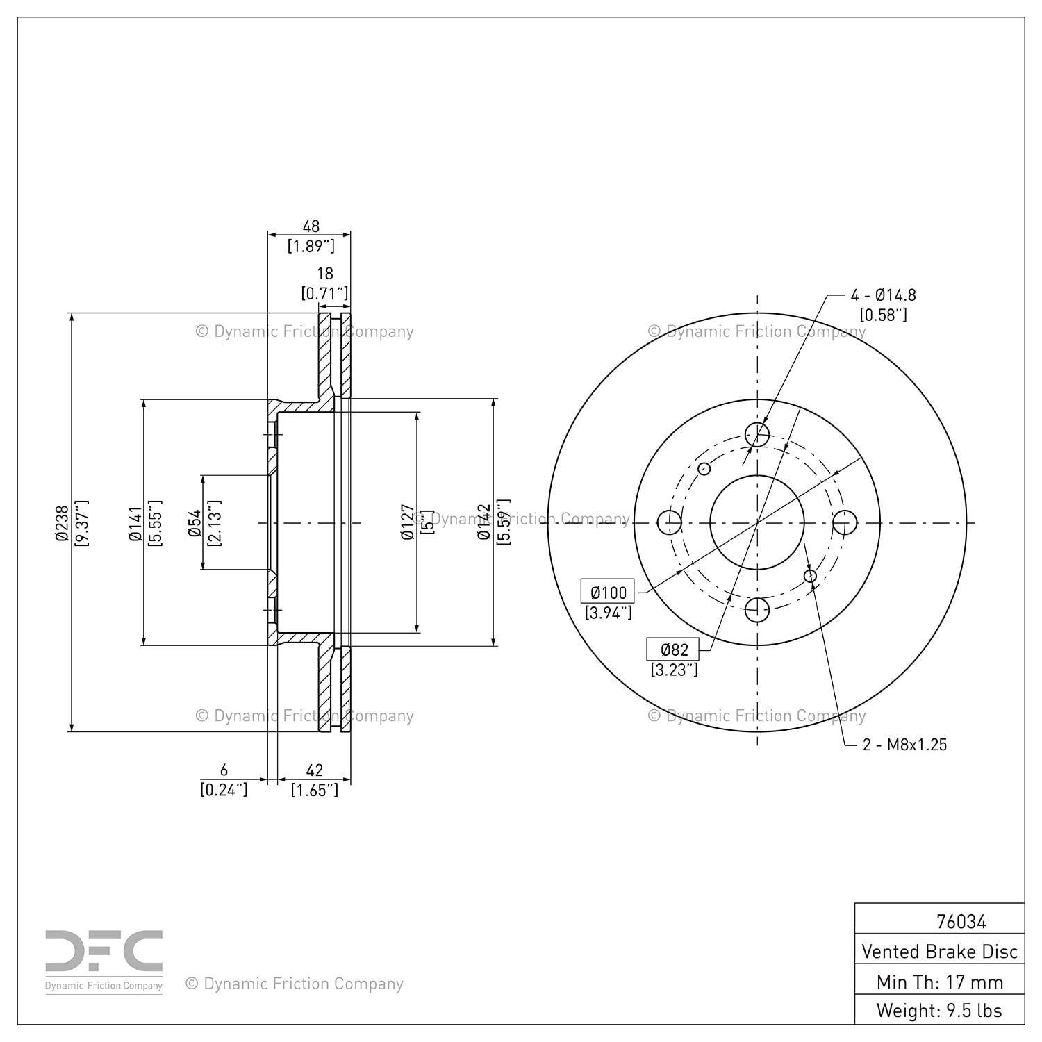 Front Dynamic Friction Company Disc Brake Rotor 600-76034 (1) For 1988-1992 Toyota Corolla, 1989-1992 Geo Prizm