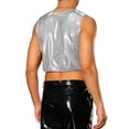 thumbnail image 3 of INSPIRE CHIC Shiny Tank Tops for Men's Sleeveless Tee Shirt Party Disco Metallic Crop Vest L Silver, 3 of 4