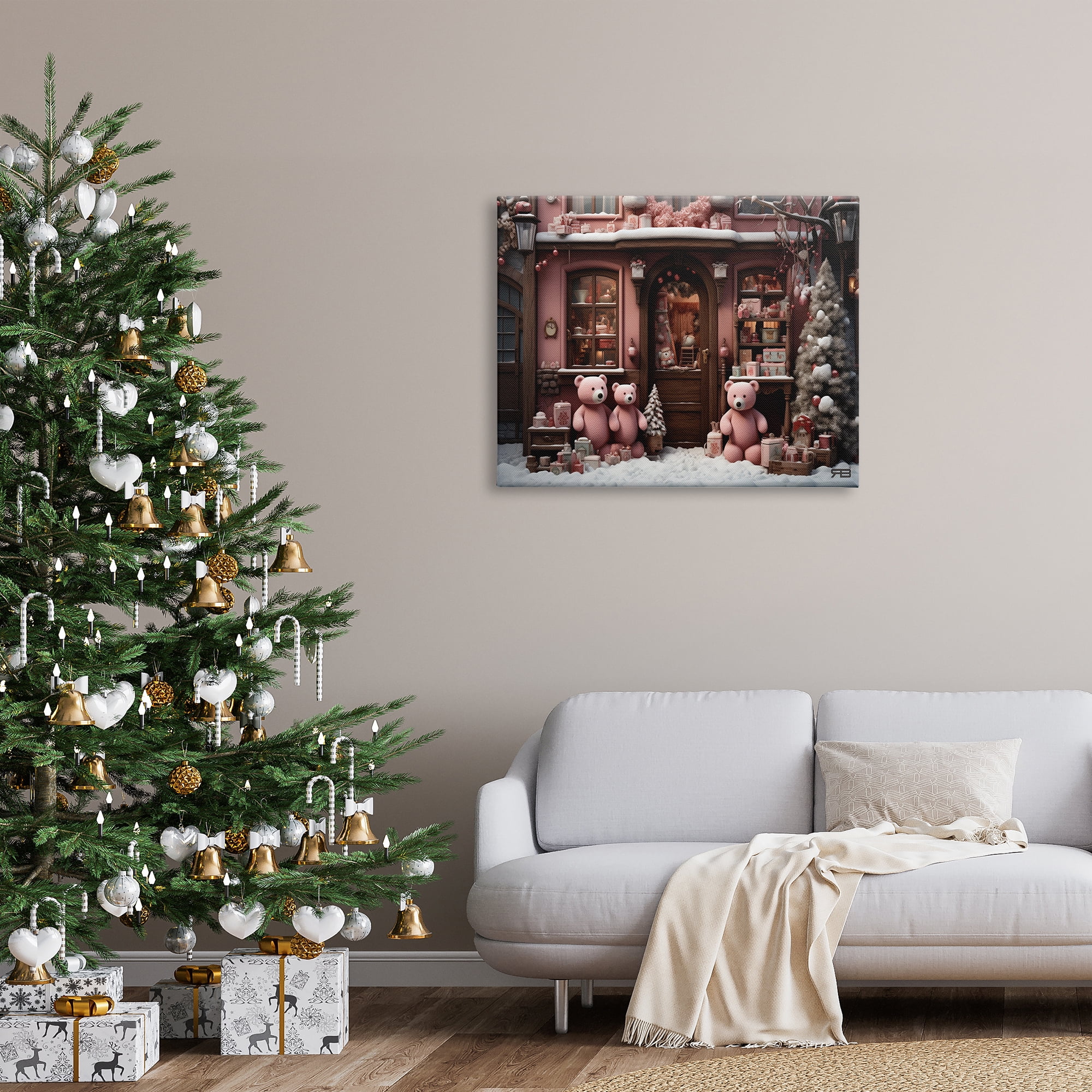 Stupell Industries Christmas Shop with Bears Holiday Painting Gallery Wrapped Canvas Art Print Wall Art, 40 x 30