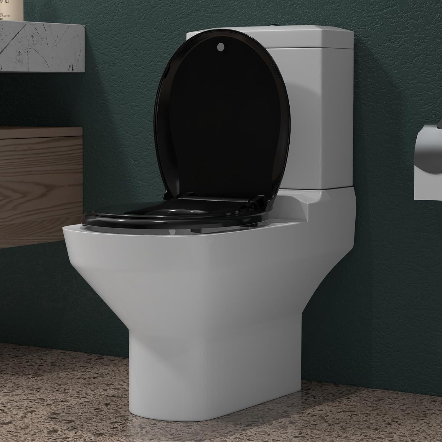 Toilet Seat, Round Toilet Seat with Toddler Seat Built in, Potty Training Toilet Seat Round Fits Both Adult and Child, Quiet-Close Lid and Seat, Black 17''