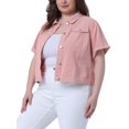 thumbnail image 4 of Chaqueta de mezclilla de manga corta con botones para mujer de tallas grandes Agnes Orinda 3X Rosa, 4 of 5