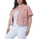 thumbnail image 4 of Chaqueta de mezclilla de manga corta con botones para mujer de tallas grandes Agnes Orinda 3X Rosa, 4 of 5