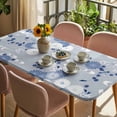 thumbnail image 3 of Blue White Floral Table Cloths for 6 Foot Rectangle Tables, Spring Botanical Leaves Farmhouse Patio Waterproof Elastic Fitted Tablecloths, Washable Rectangular Table Cover for Camping, 3 of 8