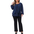 thumbnail image 2 of Agnes Orinda Women's Plus Size Chiffon Tops Layered Panel Flowy Round Neck Long Sleeve Dressy Elegant Blouse 4X Dark Blue, 2 of 6