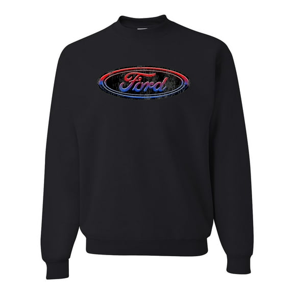 Red Blue and Black Ford Logo | Mens Cars and Trucks Crewneck Graphic Sweatshirt, Black, Small