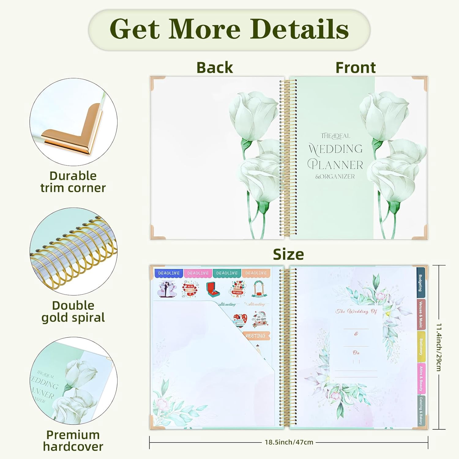 Wedding Planner for Bride, Wedding Planning Book and Organizer Notebook with Stickers, Checklists & Calendars for Engaged Couples