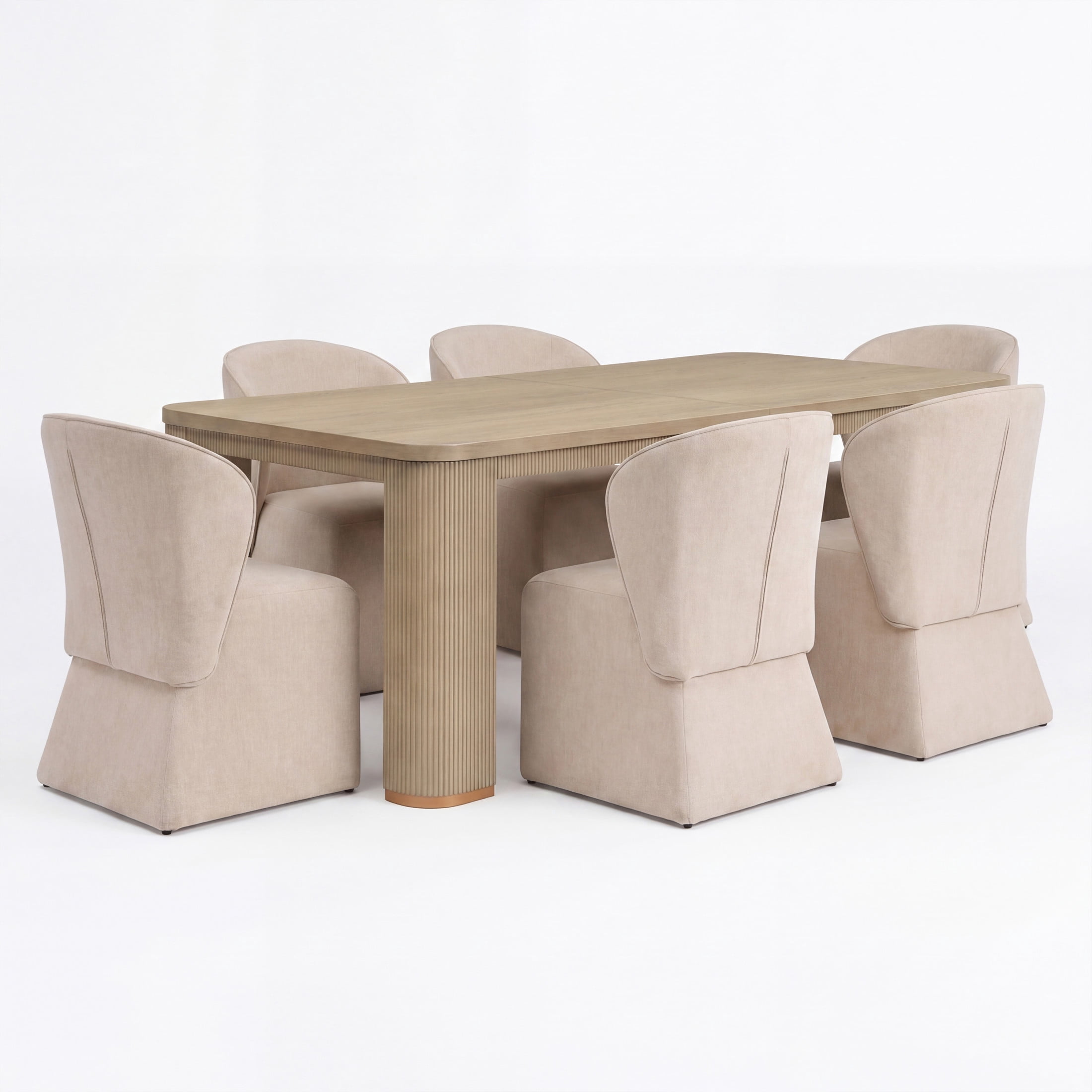 Christopher Knight Home 7-Piece Modern Dining Set, 90" Table with Upholstered Chairs, Light Ash+Beige