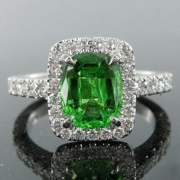 2.10 Ct Cushion Cut Emerald Gemstone Natural Diamond Stunning Halo Engagement Ring for her 14K White Gold Size 5