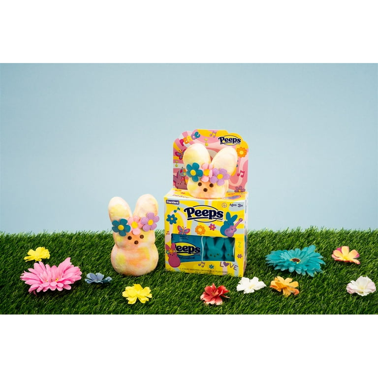 Peeps Easter Plush Flower Power Bunny Toy, Stuffed Candy Basket
