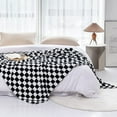thumbnail image 6 of Throw Blankets Flannel Blanket with Checkerboard Grid Pattern Soft Throw Blanket for Couch, Bed, Sofa Luxurious Warm and Cozy for All Seasons (Black, 51"x63"), 6 of 6