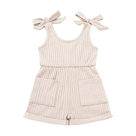 

Baby Girls Bodysuits Toddler Onesie Cute Bow Summer Solid Color Sleeveless Shorts For 2-3 Years