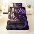 thumbnail image 3 of Feelyou Boho Gothic Rose Dragon Twin Sheet Sets for Men Women, Vintage Castle Animal Bedding, Purple Pink, 3 Pieces, 3 of 5