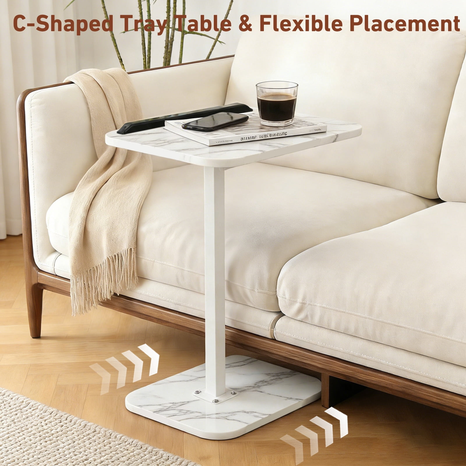 PinkSheep Small Side Table End Table Accent Table Tray Table  for Bedroom Living Room Small Spaces, White