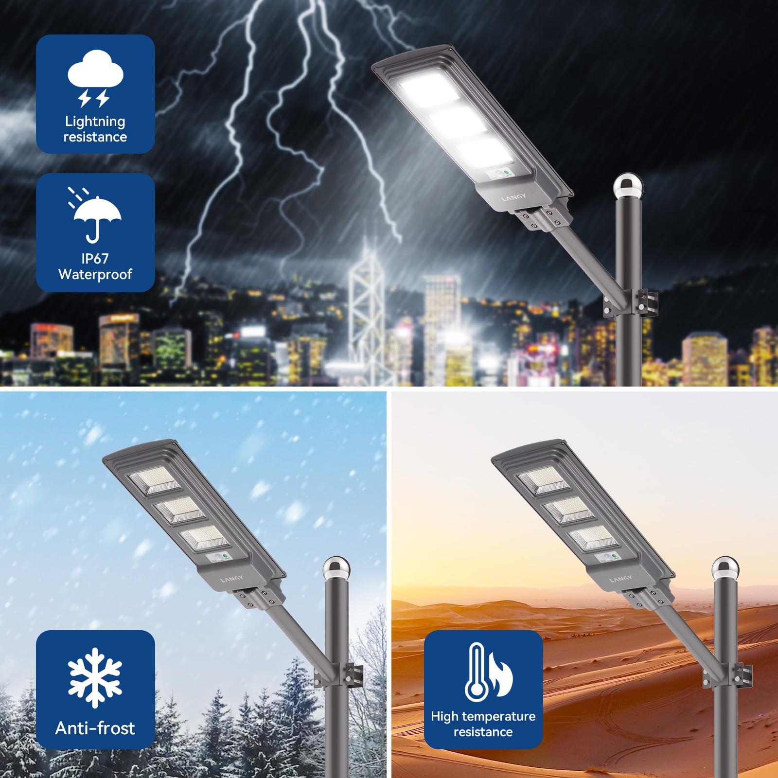 LANGY 120W Solar Street Lights Outdoor, 20000mAh 6500K Solar Parking Lot Lights Dusk to Dawn, IP65 Waterproof Solar Security Flood Lights with Motion Sensor for Yard, Garden, Parking Lot