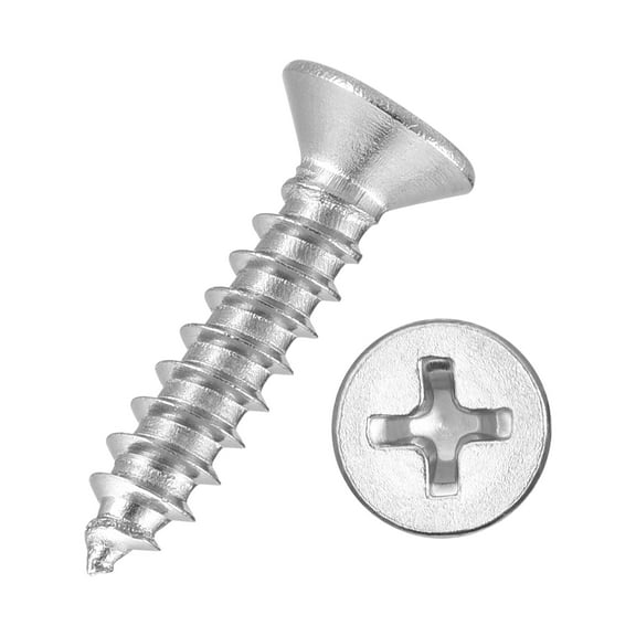 50pcs Phillips Flat Head Wood Screws - [#4x3/8"] 316 Stainless Steel, Countersunk Self Tapping Screws for Furniture Assembly, Interior Trim, Outdoor Construction, Silver