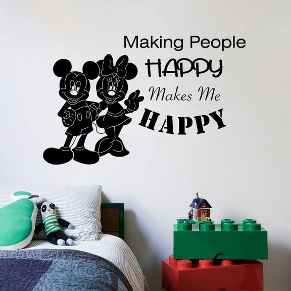 Making People Happy Quote Mickey Walt Disney Cartoon Quotes Wall Sticker Art Decal for Girls Boys Room Bedroom Nursery Kindergarten Fun Home Decor Stickers Wall Art Vinyl Decoration Size (18x20 inch)