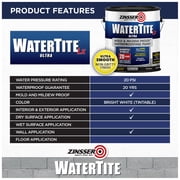 Bright White, Zinsser WaterTite-LX Ultra Waterproofing Paint-271098, 1 qt