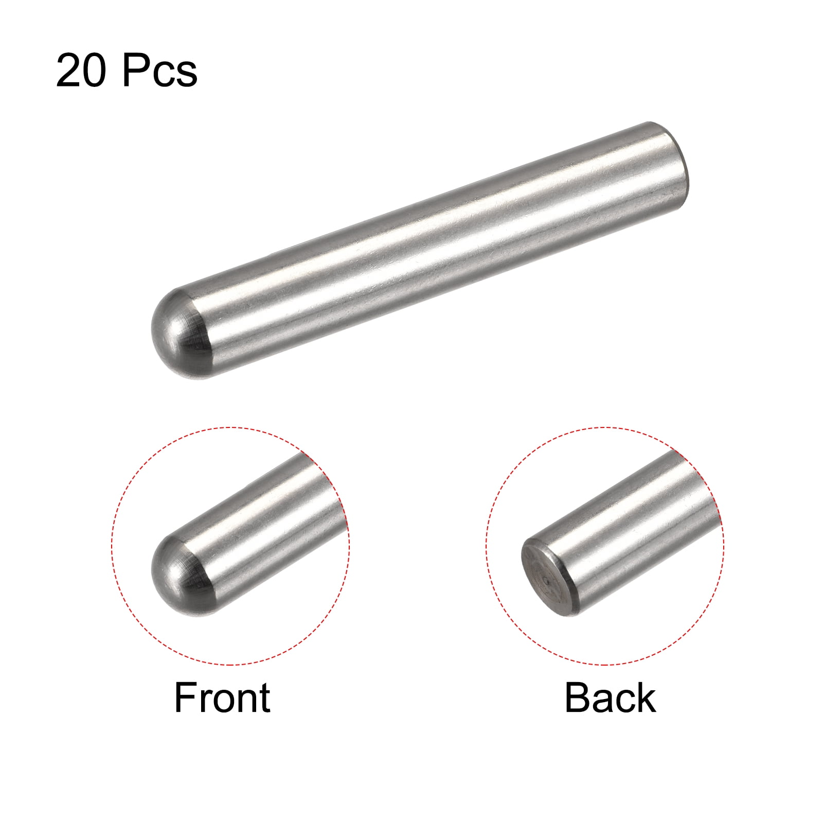 8x55mm Dowel Pins, 20pcs 304 Stainless Steel Round Head Flat Chamfered End Dowel Pin Bunk Bed Pins Shelf Pegs Support Shelves Fasten Elements