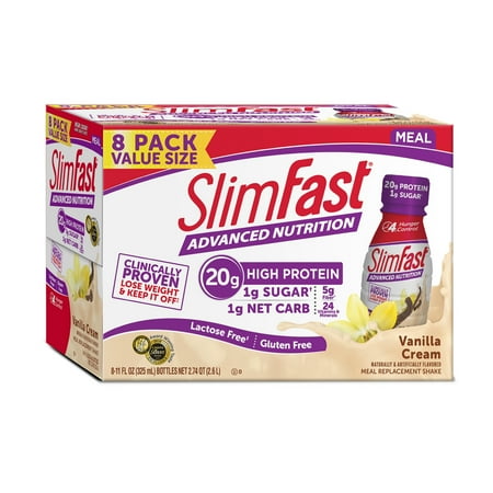 SlimFast Advanced Nutrition Meal Replacement Shakes, Vanilla Cream, 20g Protein,11 Fl Oz, 8