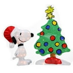 35" Pre-Lit Peanuts Snoopy & Woodstock Dog House Christmas Yard Art