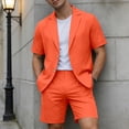 thumbnail image 2 of IWRICH Summer 2 Piece Suits for Men Short Sleeve Tuxedo Blazer Wedding Party Jackets and Elastic Waist Shorts Casual Outfits Orange XXXL, 2 of 7