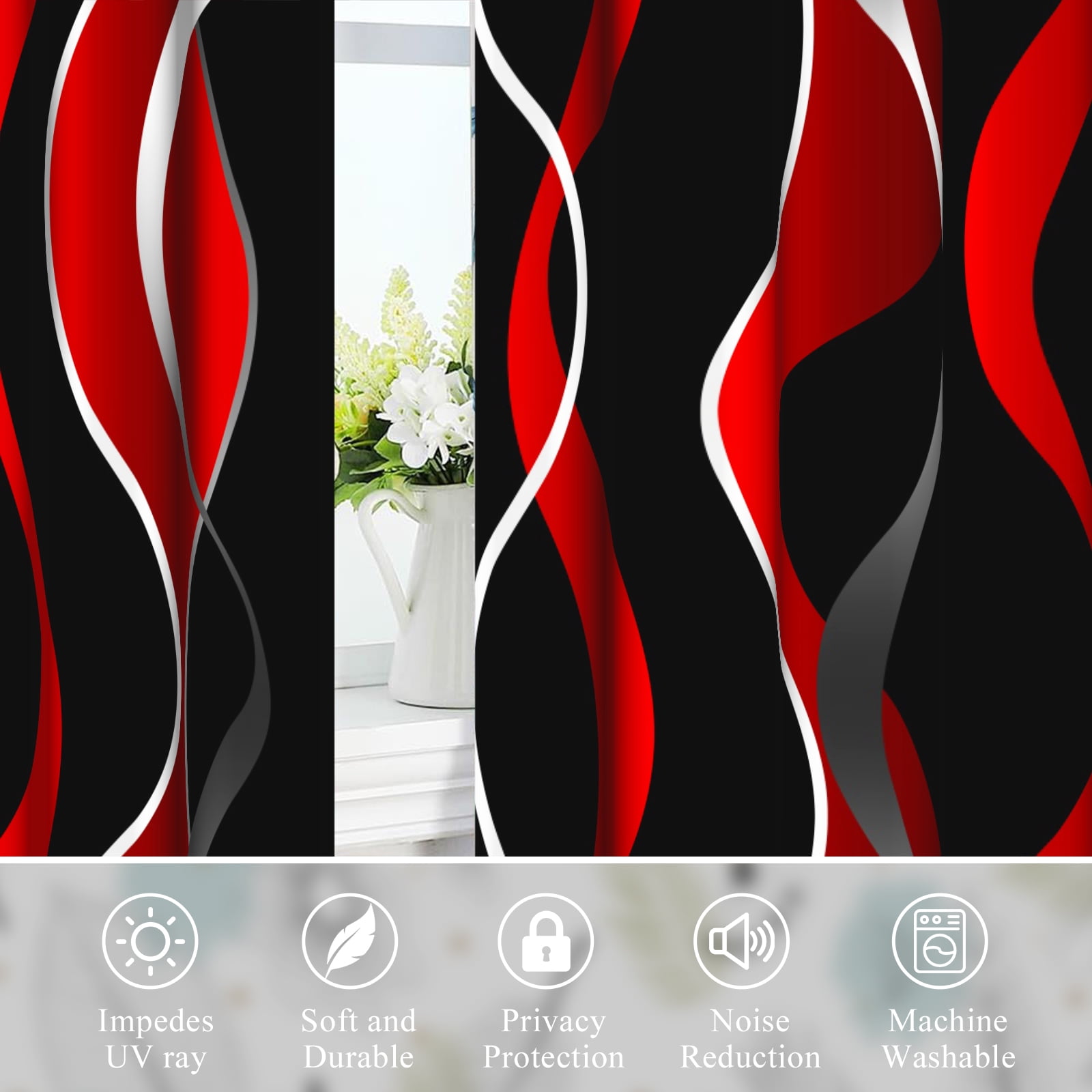 2 Panels Red and Black Blackout Curtain for Bedroom,Modern Striped Grommet Window Drapes for Living Room,52x84 Inch