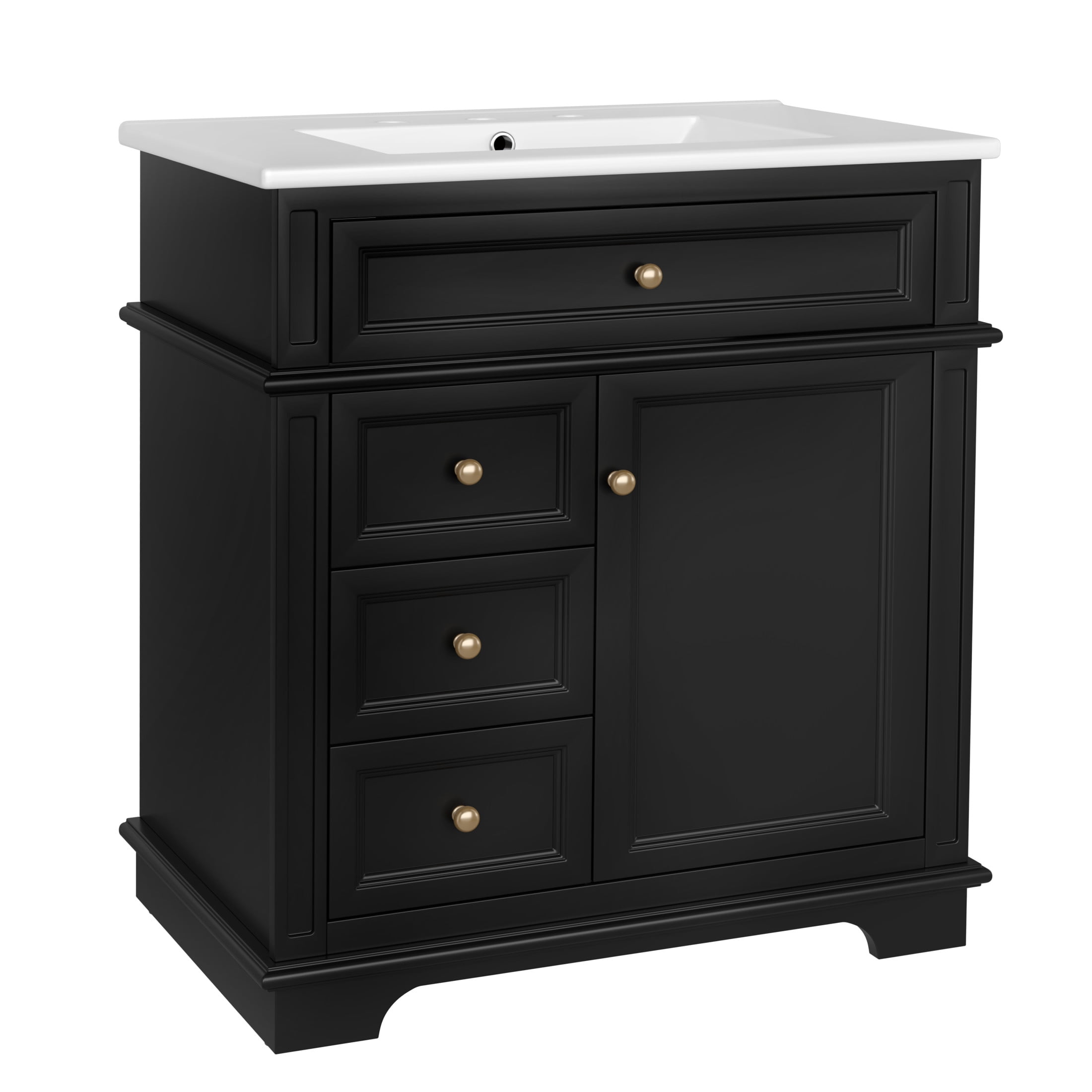 Christopher Knight Home 30" Bathroom Vanity with Sink, Soft-Close Door, Tip-out Drawer, Black