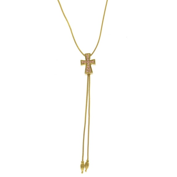 Mi Amore Cross Adjustable Length Fashion-Necklace Gold-Tone & Pink