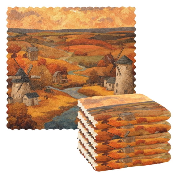 6 Pieces of Kitchen Towels 11x11Inch Kitchen Dish Cloths Kitchen Dish Towels Reuseable Cleaning Cloths Golden Windmill