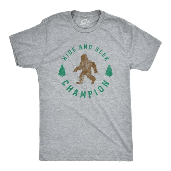 Mens Hide and Seek Champion T shirt Funny Bigfoot Tee Humor Cool Graphic Print Graphic Tees