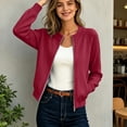 thumbnail image 5 of Guluxicc Women's Bomber Jackets with Pockets Full Zipper Long Sleeve Solid Casual Jackets for Everyday Wear Fall Winter Casual Outfits, 5 of 8