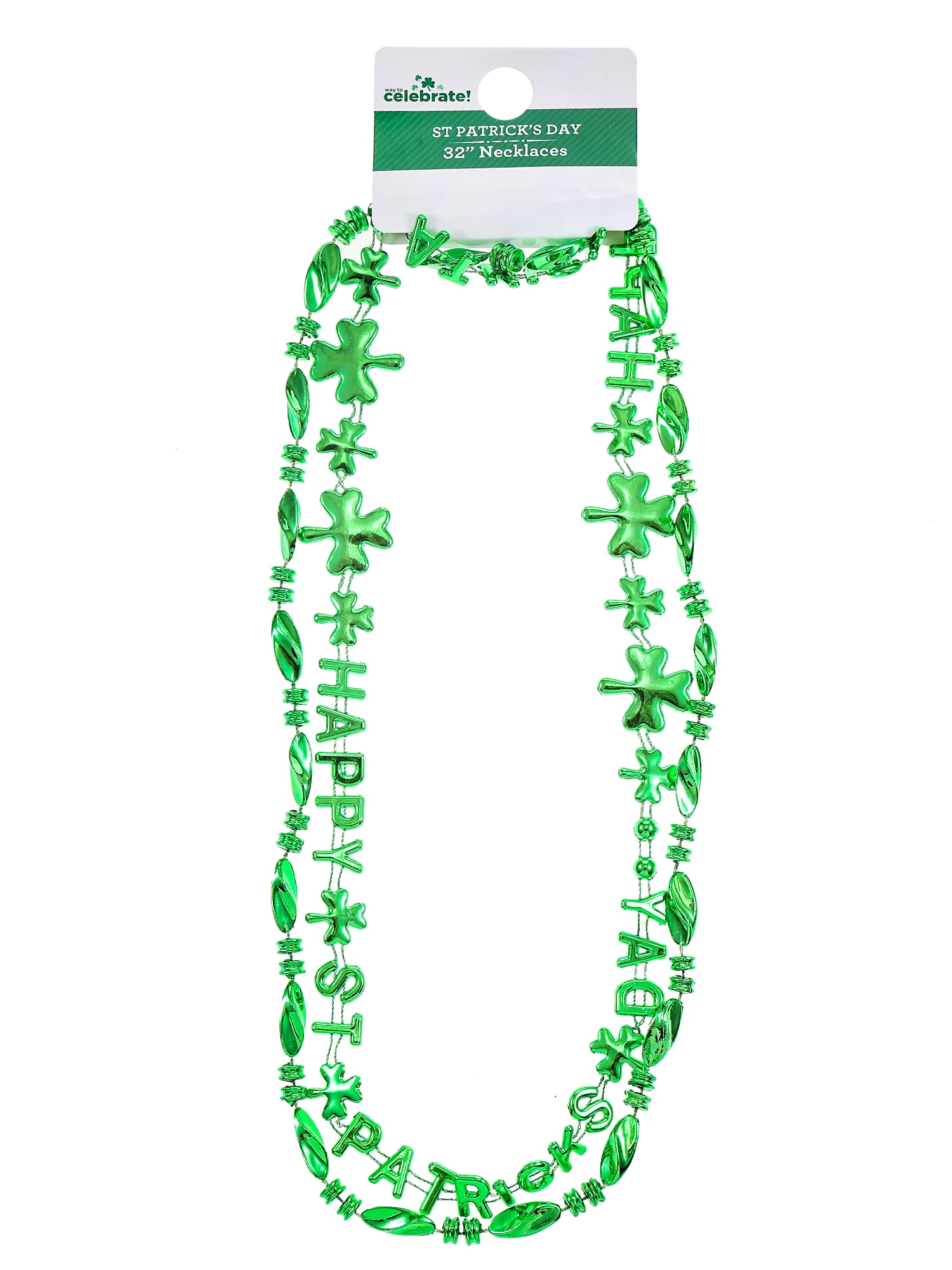 Way To Celebrate Happy St. Patrick's Day Necklace Duo, Shiny Green, 2 Pieces