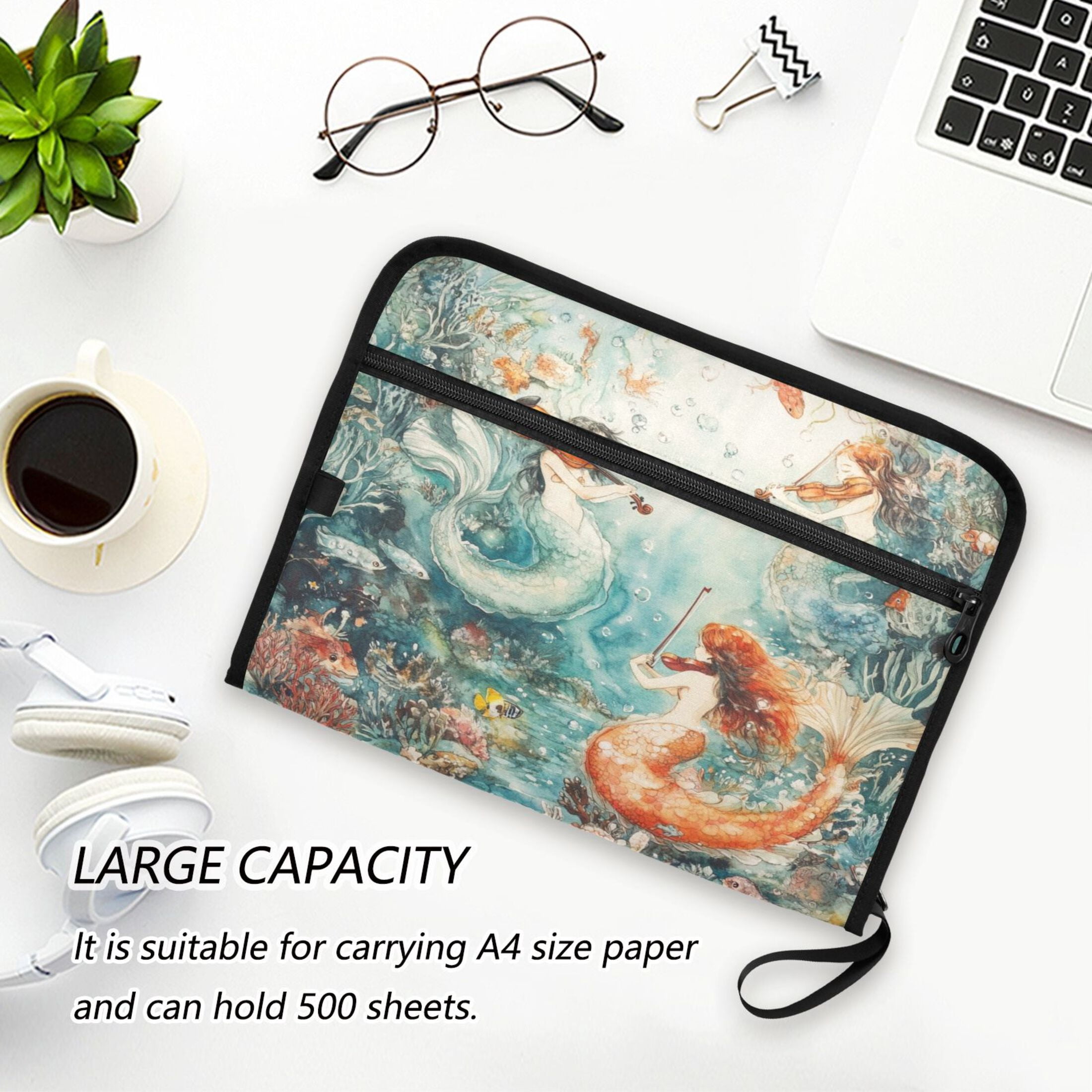 WOBOGO Mermaid Plays Music Expanding File Folder Letter Size Accordion Filing Organizer 13 Pocket Separate Organ Pocket