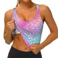 thumbnail image 4 of Haiem Fun Rainbow Pattern Womens Sports Bra - U Neck Padded Low Impact Yoga Bra Workout Crop Top Gym Moisture-Wicking Workout Vest -, 4 of 9