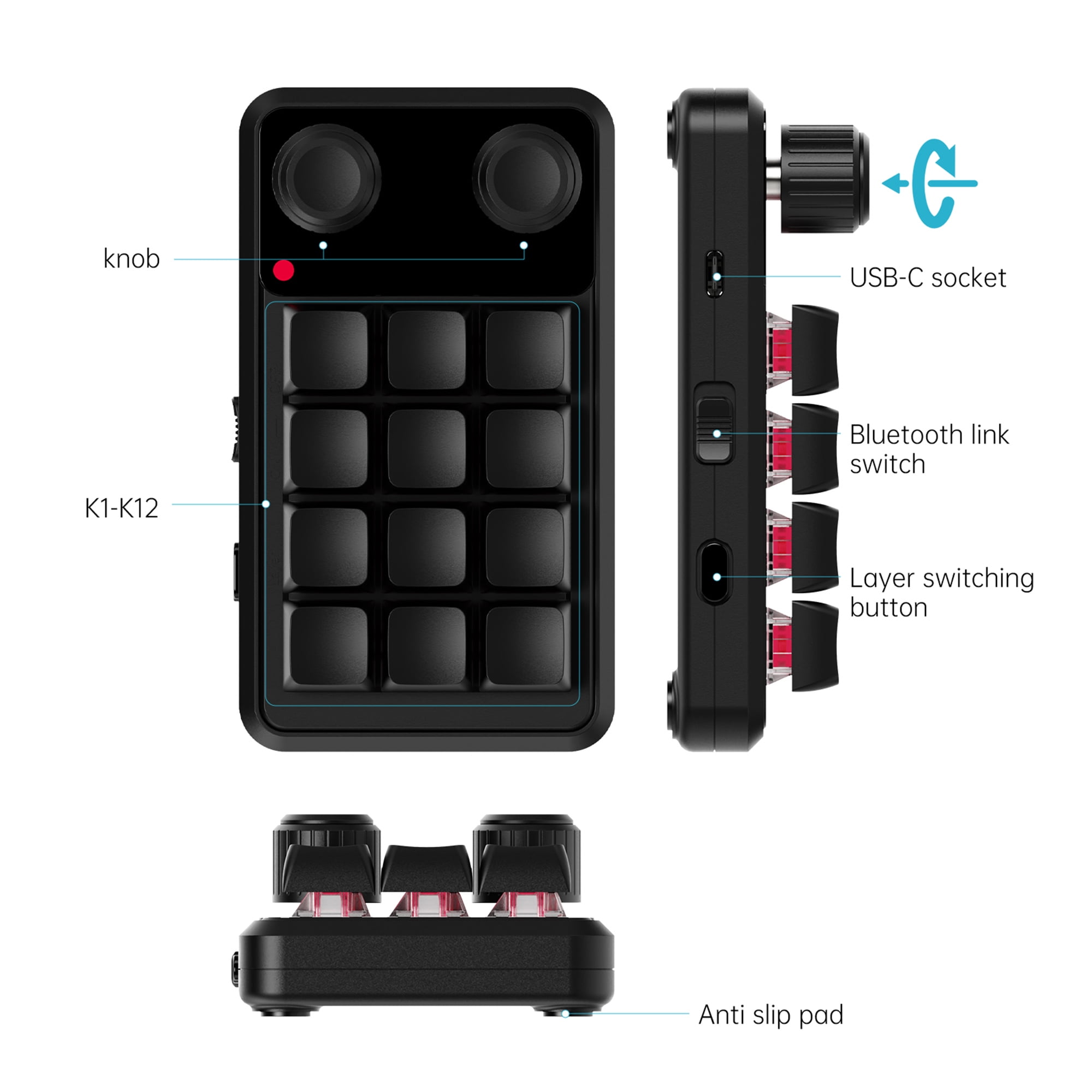 SIKAI CASE Macro Mechanical Keyboard,12-Keys Gaming Keyboard Fully Programmable Keypad Hotswap Keypad with RGB for Game Editing PS